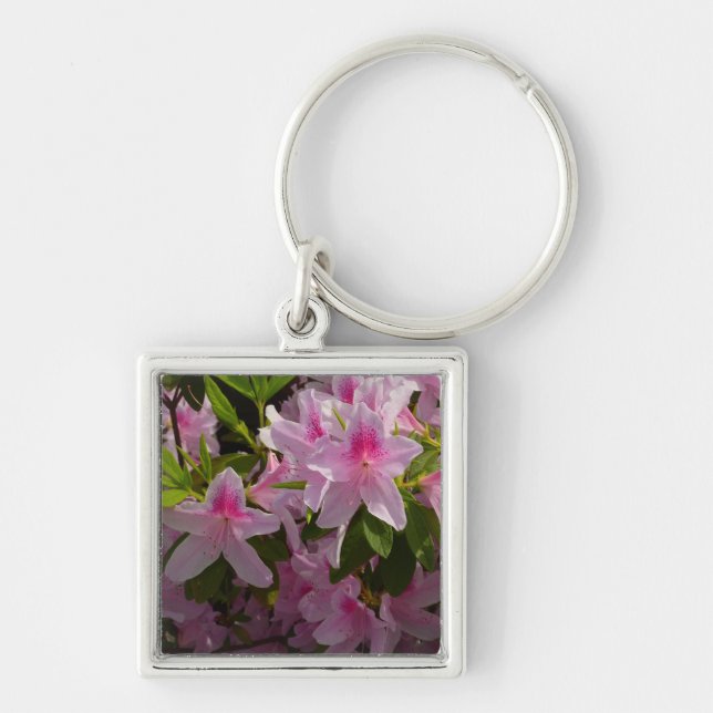 Pink Azalea Bush Spring Floral Key Ring (Front)