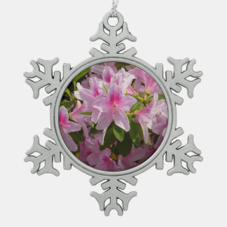 Pink Azalea Bush Spring Floral Snowflake Pewter Christmas Ornament