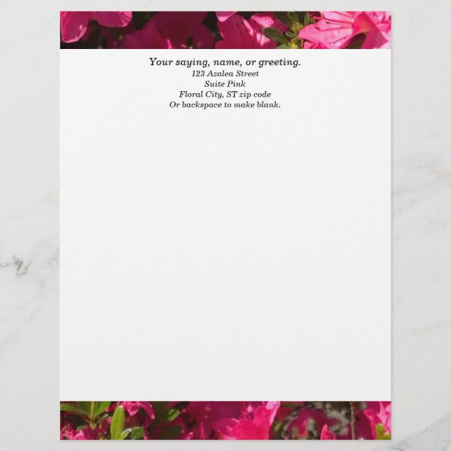 Pink Azalea Custom Letterhead with Address (Front)