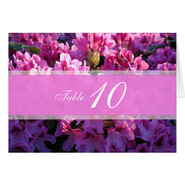Pink azalea flower dinner table number card. (Front Horizontal)