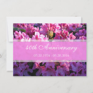 Pink azalea flowering wedding anniversary invitation
