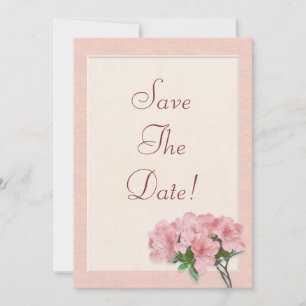 Pink Azalea Flowers & Frame Save The Date Wedding Invitation