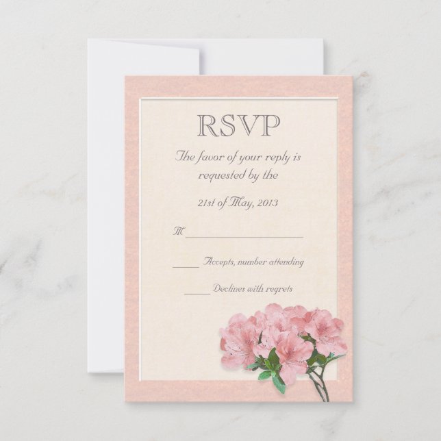 Pink Azalea Flowers & Frame Wedding RSVP Card (Front)
