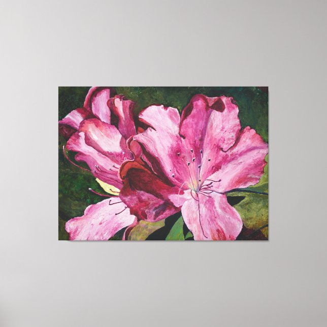 Pink Azalea Flowers Painting Canvas Print (Front)