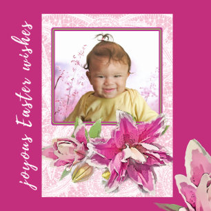 Pink Azaleas and Lace Photo Easter Card