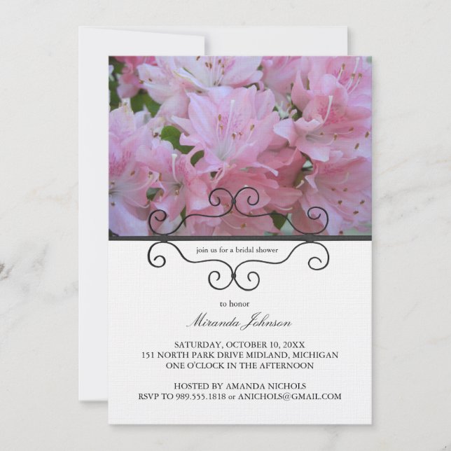 Pink Azaleas Bridal Shower Invitations (Front)
