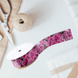 Pink Azaleas Floral Satin Ribbon