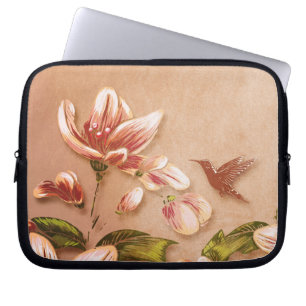 Pink Azaleas Vintage Floral on Whiskey Wedding Laptop Sleeve