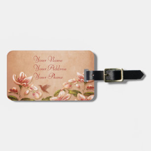 Pink Azaleas Vintage Floral on Whiskey Wedding Luggage Tag