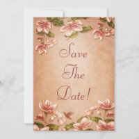 Pink Azaleas Vintage Floral Save The Date Wedding