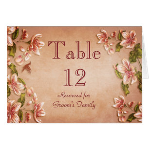 Pink Azaleas Vintage Floral Wedding Table Number