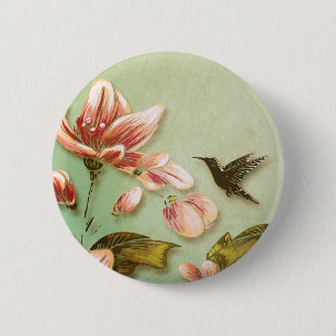 Pink Azaleas Vintage on Green Mist 6 Cm Round Badge