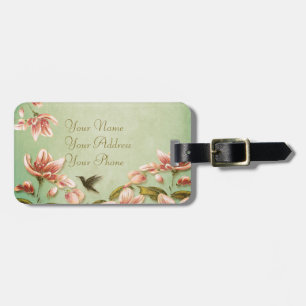 Pink Azaleas Vintage on Green Mist Luggage Tag