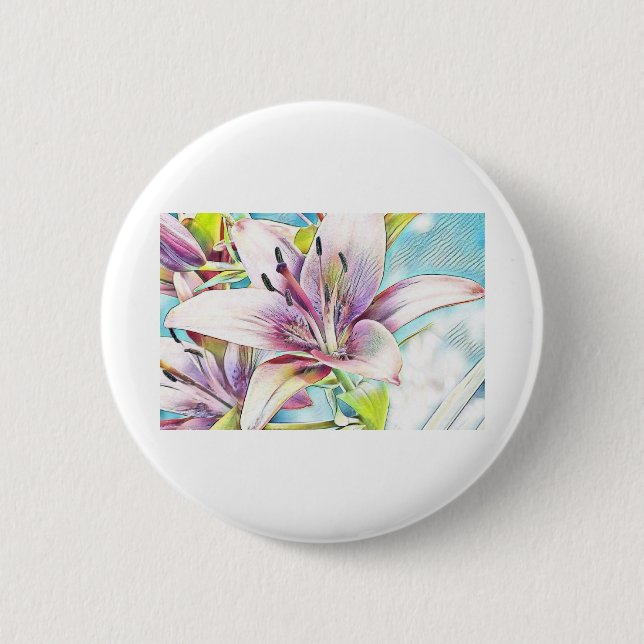 Pink Azeea Flower Drawing 6 Cm Round Badge (Front)