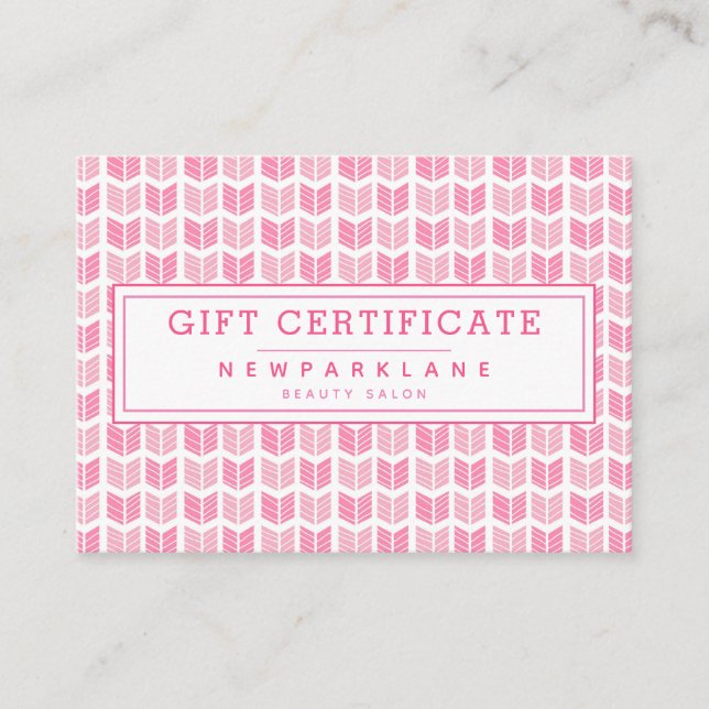 Pink Aztec Arrows Print  Business Gift Certificate (Front)