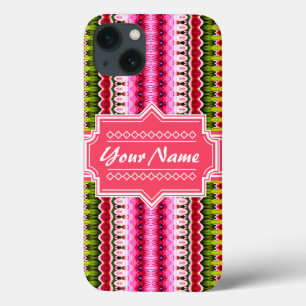 Pink Aztec Tribal Ikat Personalised Name iPhone 13 Case