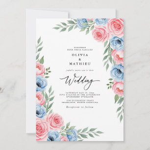 Pink Azure Watercolor Floral Wedding Invitation