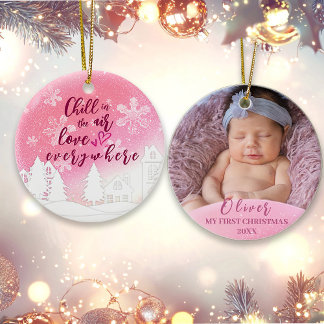 Pink Baby 1st Christmas Custom Photo Ceramic Tree Decoration