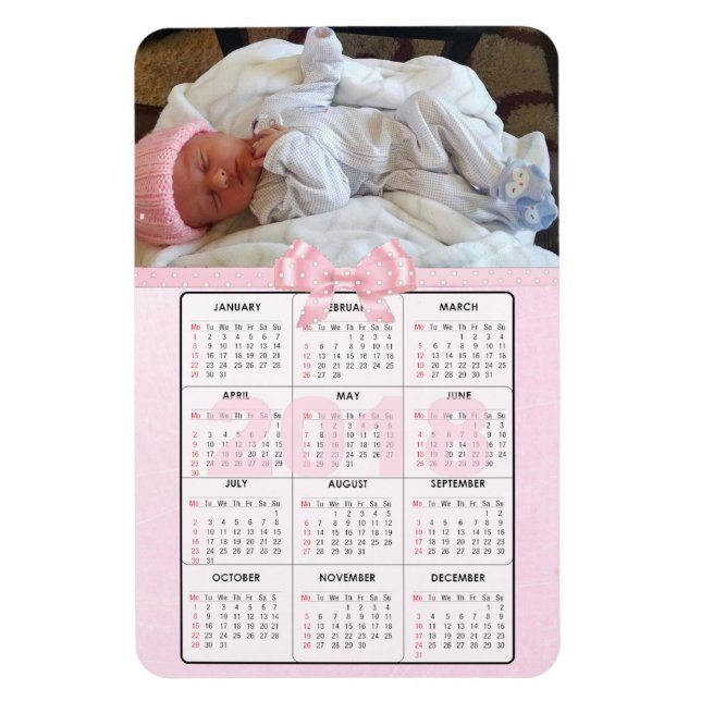 Pink Baby 2018 Mini Refrigerator Magnet Calendar (Vertical)