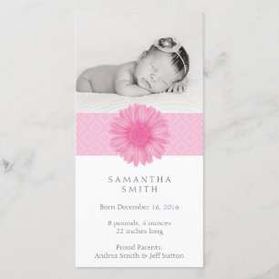 Pink Baby announcement photo card