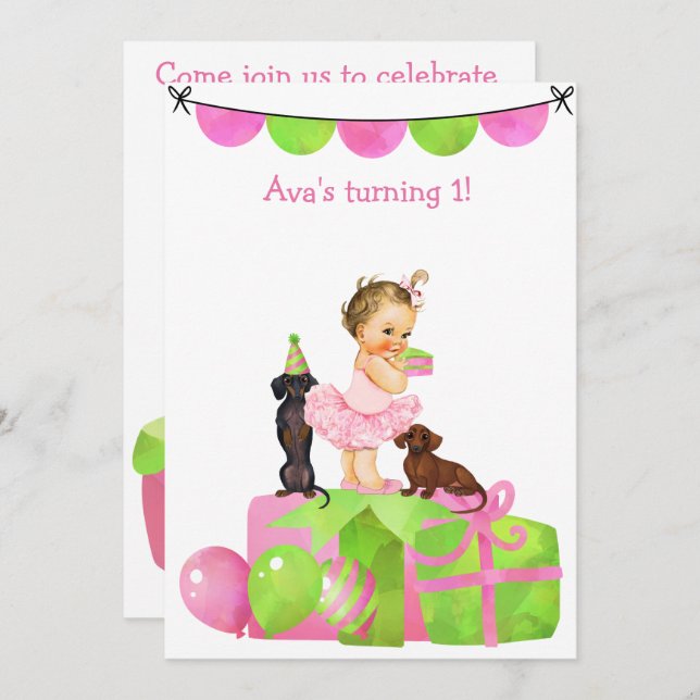 Pink Baby Ballerina Dachshund Party Invitation (Front/Back)