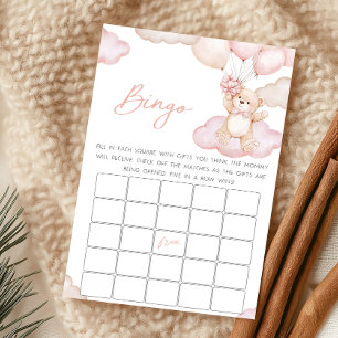 Pink Baby Bear Balloon Baby Shower Bingo Game