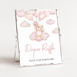 Pink Baby Bear Balloon Baby Shower Diaper Raffle Poster