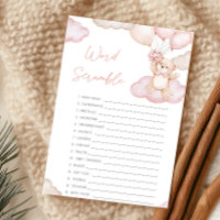 Pink Baby Bear Balloon Shower Word Scramble Game