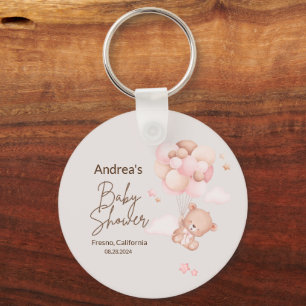 Pink Baby Bear & Balloons Baby Shower Paper Plates Key Ring