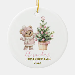 Pink Baby Bear First Christmas Keepsake Ceramic Tree Decoration