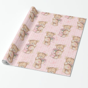 Pink Baby Bear Gift Wrap Paper