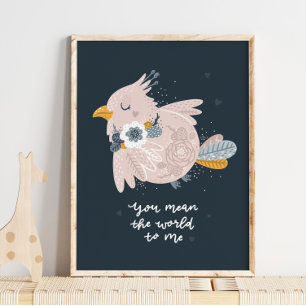 Pink Baby Bird Pink Nursery Poster Baby Bird Art
