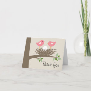 Pink Baby Bird's Nest Couple Thank You Card