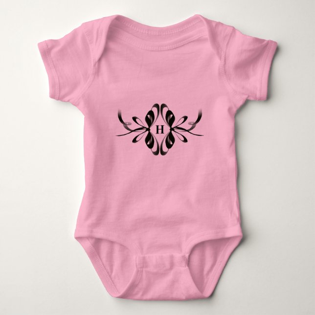 Pink Baby Bodysuit with Elegant Black Bow Monogram (Front)