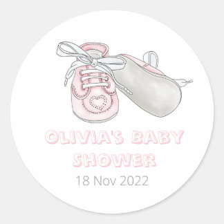 Pink Baby Bootie Watercolor Baby Shower  Classic Round Sticker