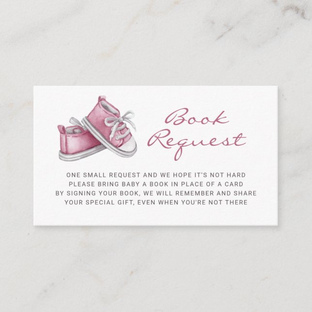 Pink Baby Booties Baby Shower Book Request Enclosure Card (Front)