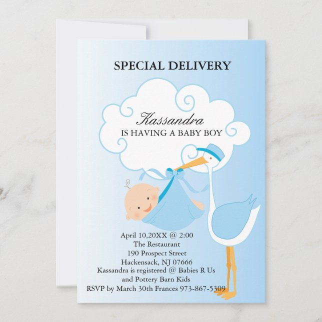 Pink Baby Boy Stork Baby Shower Invitation (Front)