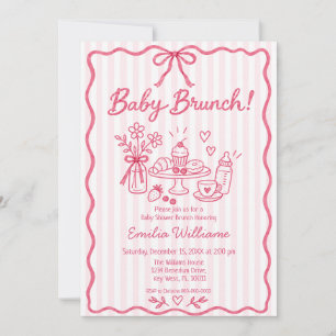 Pink Baby Brunch Hand Drawn Girl Baby Shower Invitation