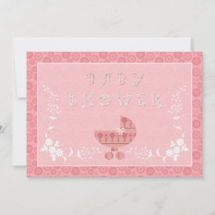Pink Baby Buggy Baby Shower Invitations