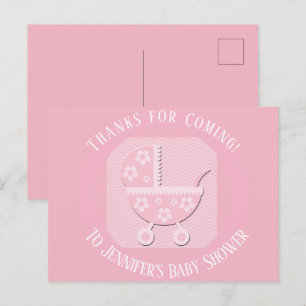 Pink Baby Buggy Girl Shower Thank You Postcard