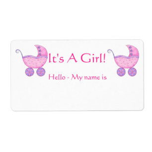 Pink Baby Buggy It's A Girl Shower Name Tag