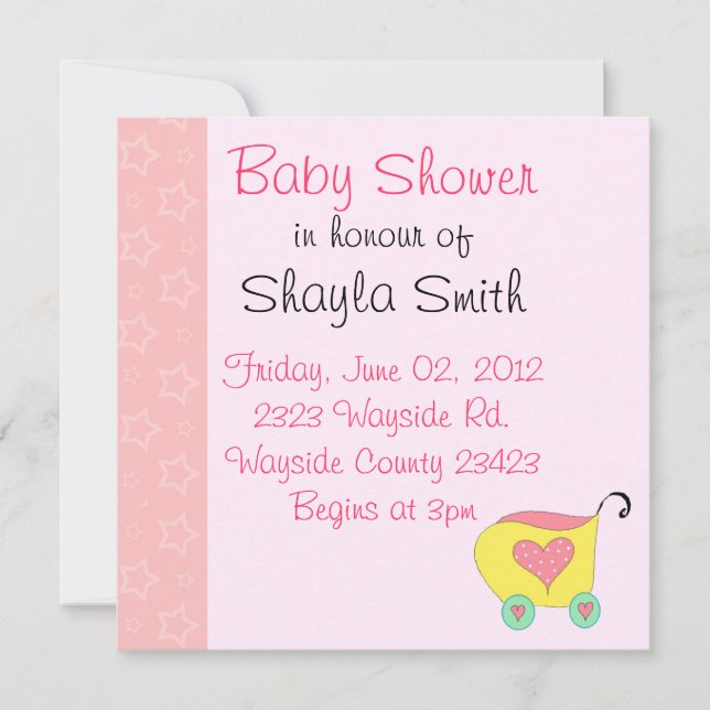Pink Baby Buggy Shower Invitation (Front)