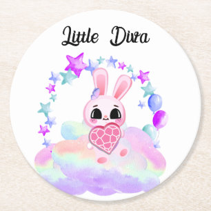 pink baby bunny round paper coaster