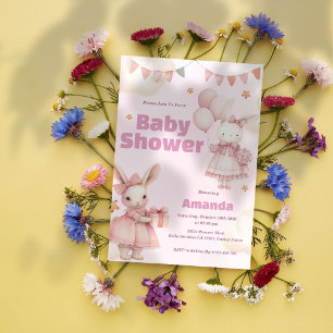 Pink Baby Bunny Shower Invitation