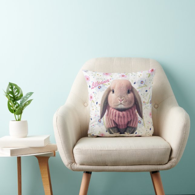 Pink Baby Bunny Throw Pillow (Chair)