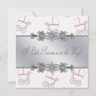 Pink Baby Carriage Baby Girl Princess Shower Invitation