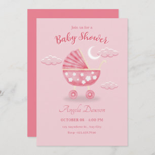 Pink baby carriage baby shower invitation