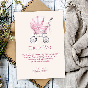 Pink Baby Carriage Baby Shower Thank You Card