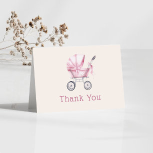 Pink Baby Carriage Baby Shower Thank You Card