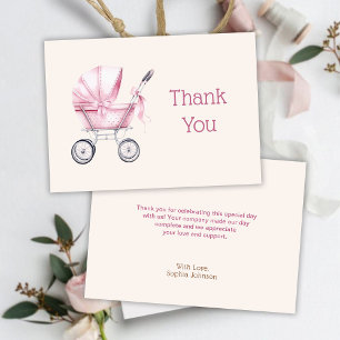 Pink Baby Carriage Baby Shower Thank You Card